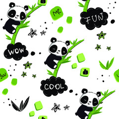 Abstract seamless vector Panda pattern. Wild life repeat print with little bear. © Kseniia Koval
