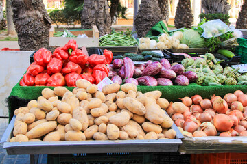 Vegetables for sale at an ecological market stall