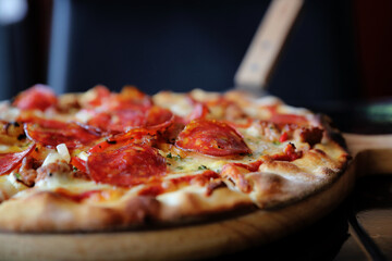 pepperoni pizza in close up