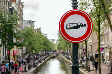 No alcohol - sign in Amsterdam city. Travel concept.