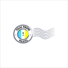 Pulau Pinang or Penang is a state of Malaysia postal stamp and flag on white background.