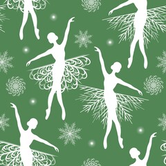 Seamless pattern with the ballerina and snowflakes - 409035943