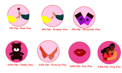 vector set of valentine's day week list