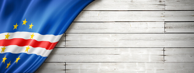 Cape Verde flag on old white wall banner