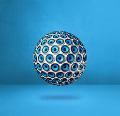 Speakers sphere on a blue studio background
