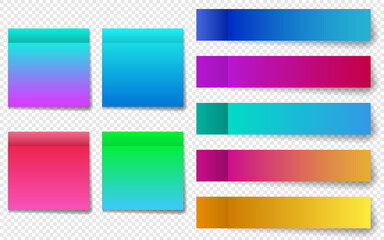 Different colorful post note stickers, vector collection. Sticky tapes with shadow template. Color gradient stickers. EPS 10