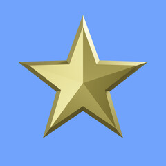 3d golden star on blue backgroun isolated