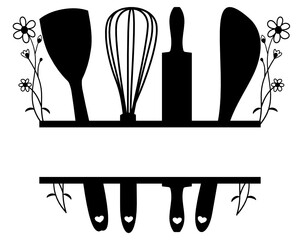 Kitchen baking split monogram frame, rustic kitchen bake monogram decal SVG