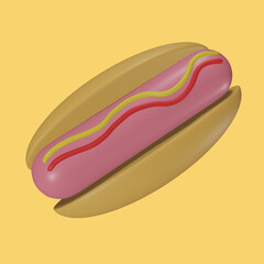 3d cartoon hot dog illustration
