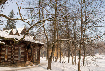Winter landscape city park, morning