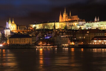 Prague panorama with castle at the night
