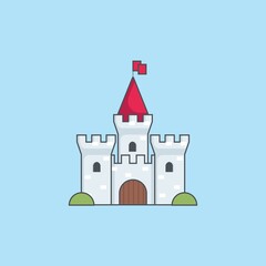 Medieval castle. Tower building, architecture ancient history. Flat vector illustration
