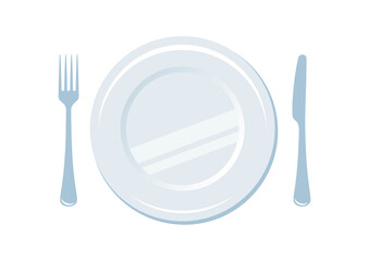 Empty plate, fork and knife top view icon vector. Plate and cutlery icon isolated on a white background. Plate, fork, knife icon set vector