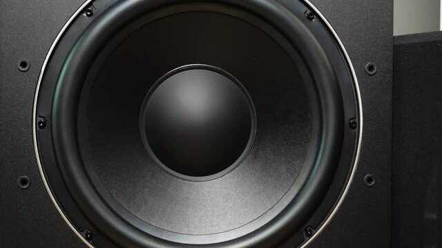 Motion controlled close-up shot of a bass reflex box