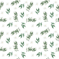 seamless pattern with leaves and orange blossom
