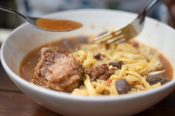  rice noodles with spicy pork sauce