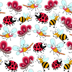 Seamless pattern with cute insects. Children pattern. Vector illustration.