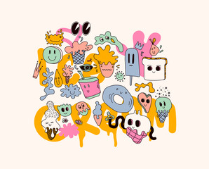 Bright themed vector collection of sweet hilarious abstract characters