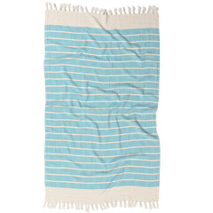 Beach fashion Turkish towels isolated cutout on white background with striped patterns - obrazy, fototapety, plakaty