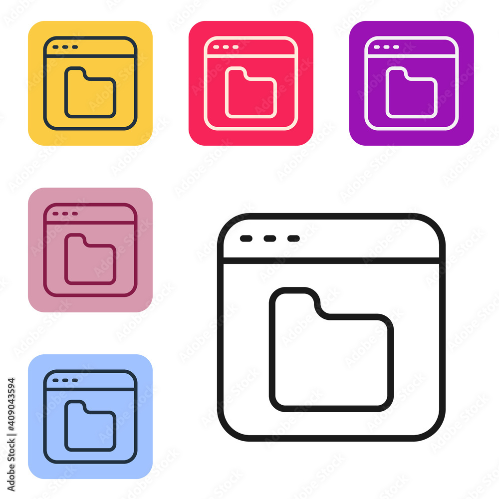 Poster black line browser files icon isolated on white background. set icons in color square buttons. vecto