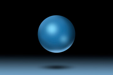 Blue glossy ball on black background painting