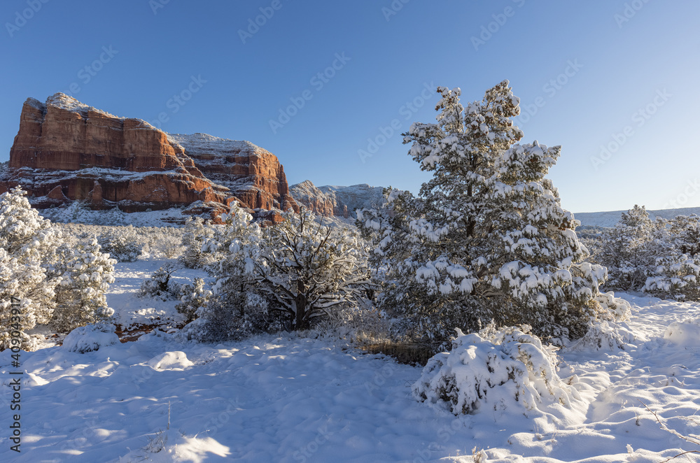 Sticker Scenic Snow Covered Landscape in Sedona Arizona in Winter