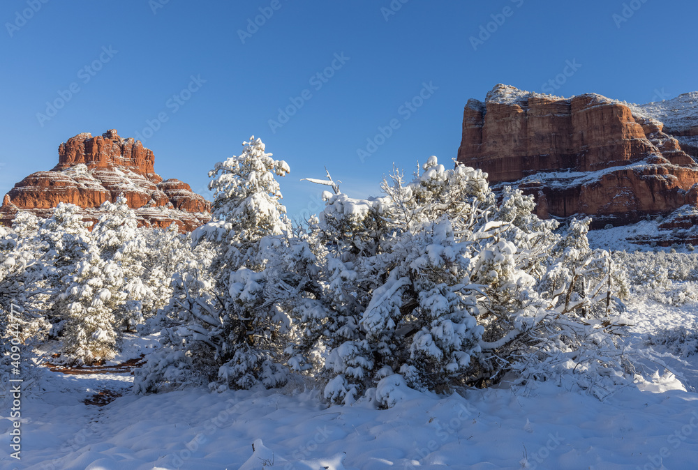 Poster Scenic Snow Covered Landscape in Sedona Arizona in Winter