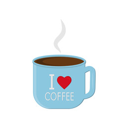 blue coffee cup with the text I love coffee, color vector isolated illustration in a flat style on a white background, icon, design, decoration, clipart, scrapbooking 