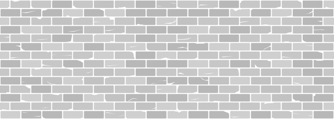 Fototapeta na wymiar White or grey old brick wall seamless texture. Chipped and cracked bricks. Vector pattern