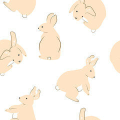 Seamless Pattern Pink Cute Rabbits White Background Design Vector Illustration