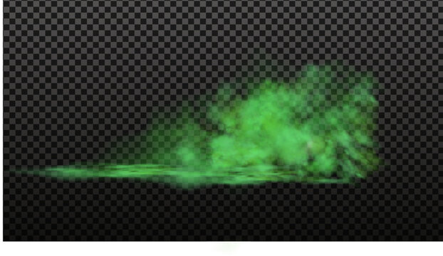 Green stink bad smell, smoke or poison gases,chemical toxic vapour.Vector realistic set of stench breath or sweat odor isolated on transparent checkered background.