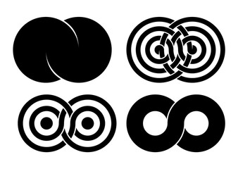 Set of Infinity signs made of combined disks and rings. Vector tattoo flat design illustration. - 409045704