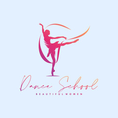 Rhythmic gymnastics with ribbon logo design vector