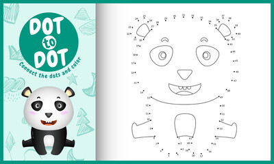 Connect the dots kids game and coloring page with a cute panda character illustration