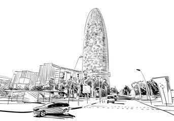 Spain. Barcelona. Hand drawn city sketch. Vector illustration.