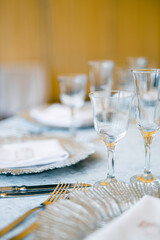 Served and decorated table for guests in a restaurant
