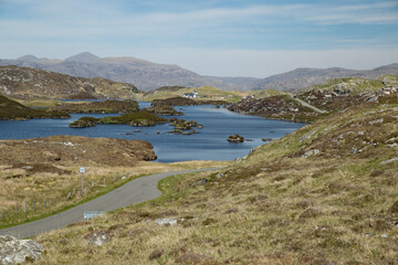 Golden road on Isle of Harris, outer Hebrides, Scotland