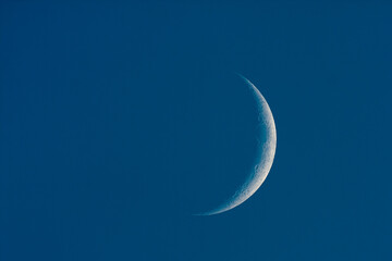 The crescent moon on a blue cloudless sky