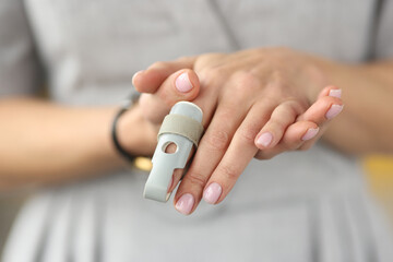 Orthopedic orthosis fixing joints of hand finger closeup