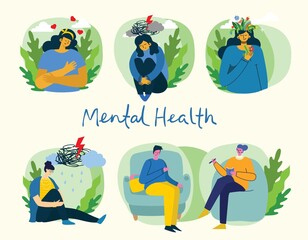 Mental health illustration concept. Psychology visual interpretation of mental health.
