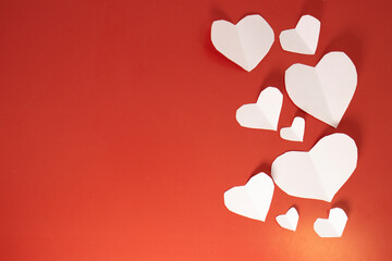 frame of valentine's day cards on red isolated background with copy space