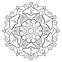 Contour mandala for color book. Monochrome illustration. Symmetr