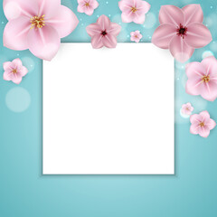 Realistic beautiful 3d sprind and summer pink flower background. Vector Illustration