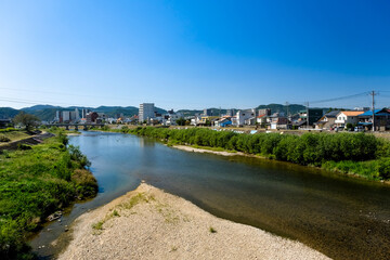 岐阜県多治見市 記念橋から眺める土岐川と多治見の街並み