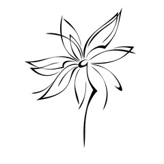 ornament 1492. one stylized blooming flower on a short stalk without leaves in black lines on a white background