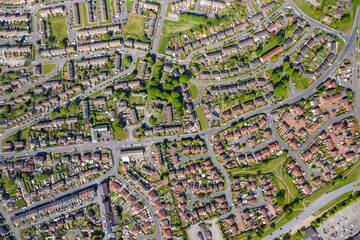 Top down aerial photo of the British town of Middleton in Leeds West Yorkshire showing typical...