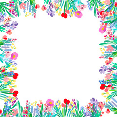 Fototapeta na wymiar Vector floral frame. Abstract flowers on white background.