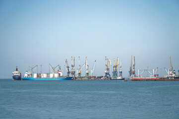Fototapeta premium The ships are moored in the Berdyansk port.