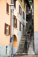 Narrow street and stairs in an old European city. Euro-trip.