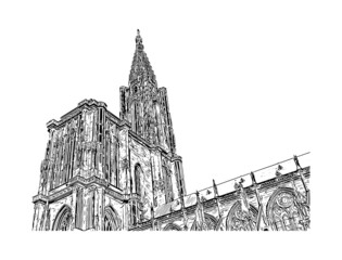 Building view with landmark of Strasbourg is the
city in France. Hand drawn sketch illustration in vector. - obrazy, fototapety, plakaty